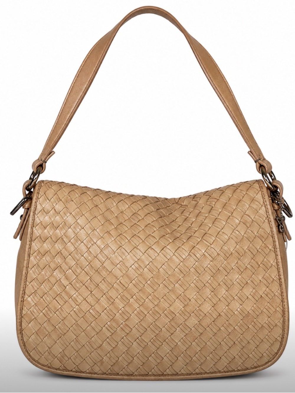 Cole haan biege basket weave woven leather Hadley slouchy shoulder bag